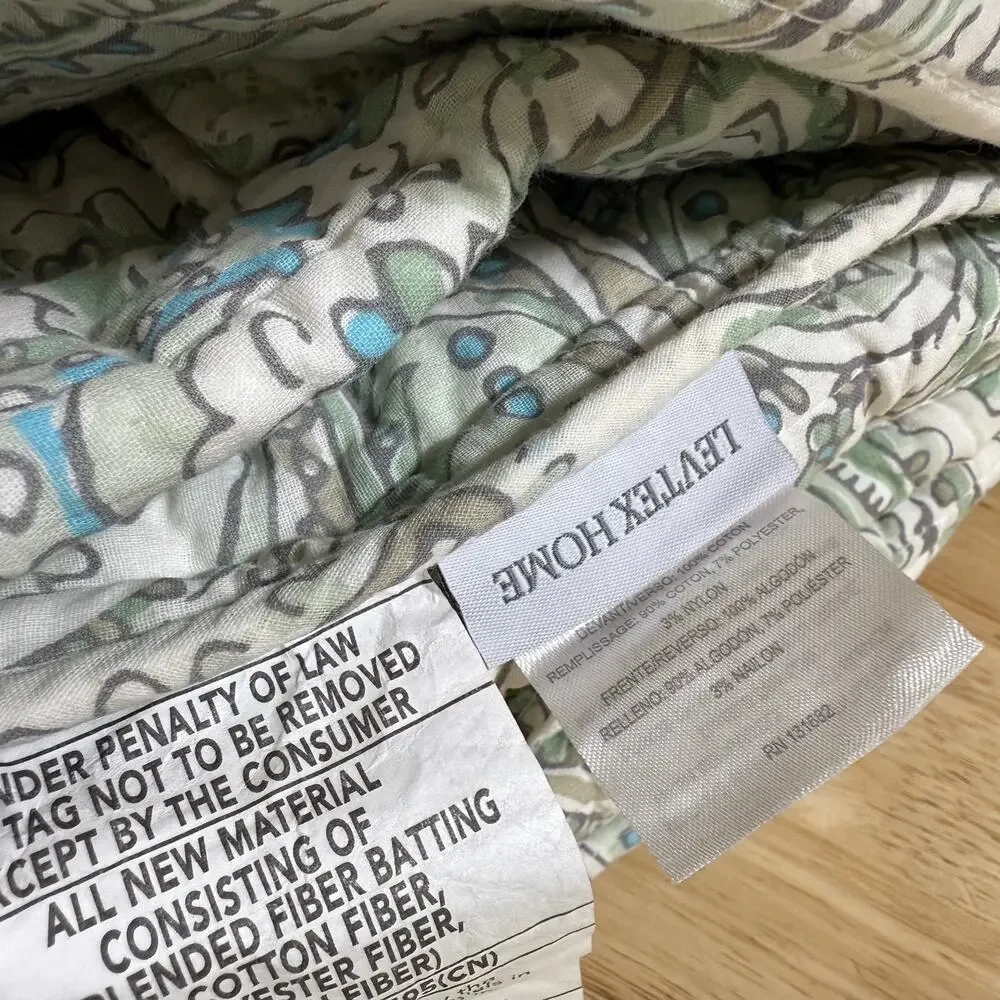 Levtex Home NWT Assisi Quilt Set Full/Queen 2 Shams Mint Green Paisley Floral